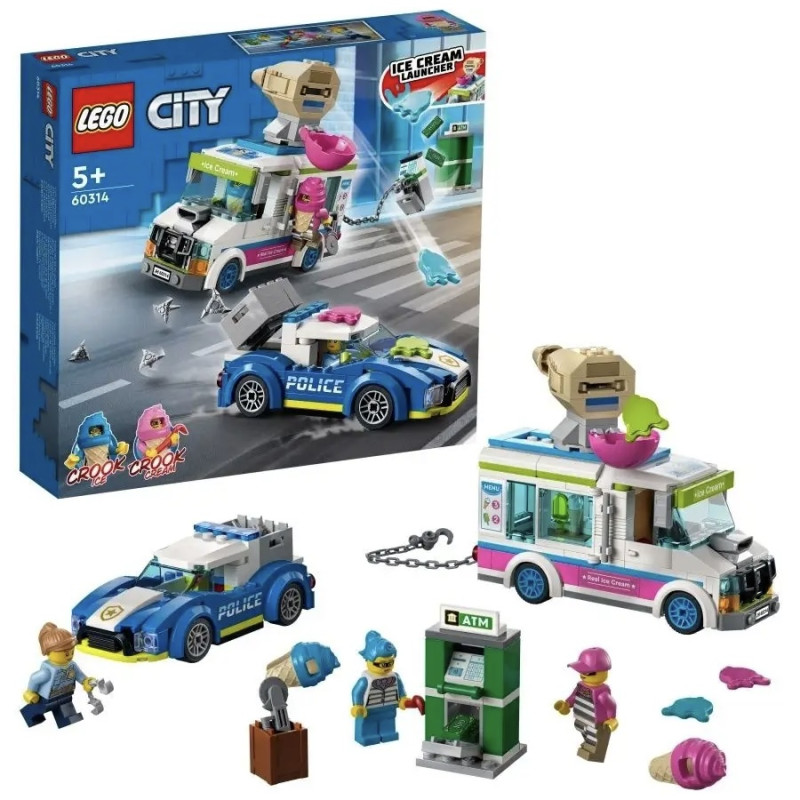 Конструктор LEGO City 60314 “Погоня полиции за грузовиком с мороженым” 317 деталей, 5+