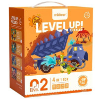 Пазл Mideer Level 2 "Трицераптор на тракторе 9pcs +Брахиозавр на эксковаторе 12 pcs +Стегозавр на тяжелом грузовике 16 pcs+ Анкилозавр на луноходе" 2,5+ (4 in 1 pack)